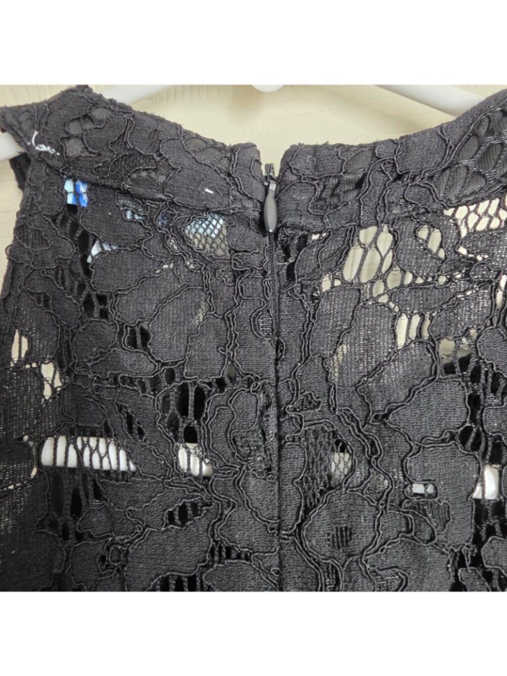 She+Sky Black Crochet Lace Dress Small Mock Neck Fringe Hem Boho Gothic Cocktail - Picture 12 of 13